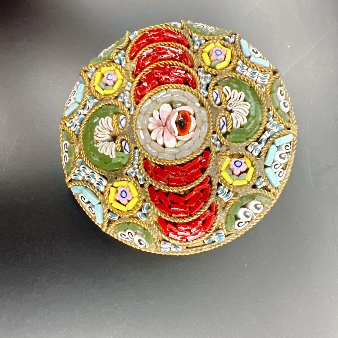 【vintage】イタリア製　マイクロモザイク　ブローチ　フラワー　微細デザイン
