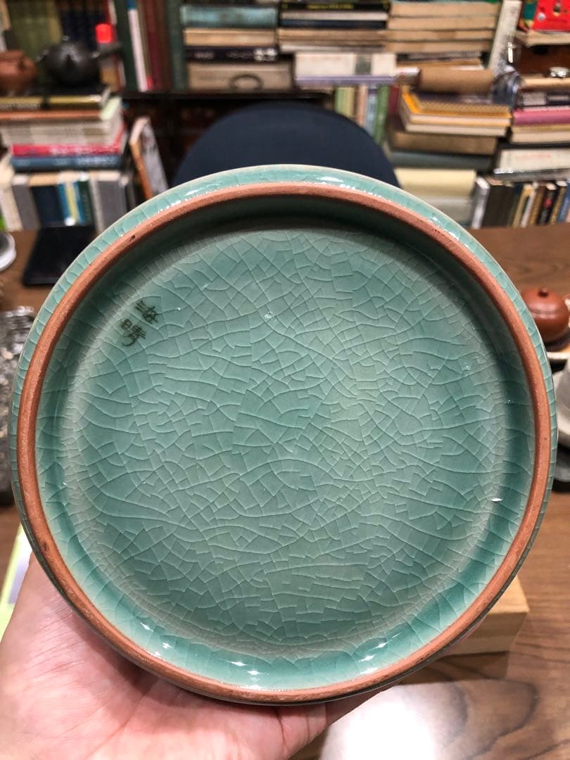 高麗青磁。大花瓶。美品。華道具。名作家海晴窯「鄭正默」作品。國立中央博物館。