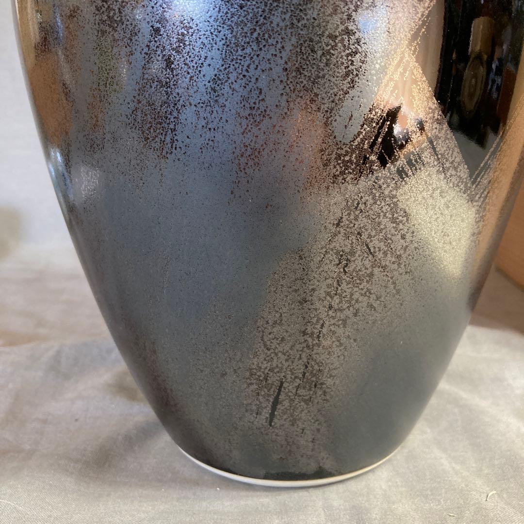 【青木龍山】文化勲章受章　日本芸術院会員　日本の名窯　青木龍山作　天目波濤　花瓶