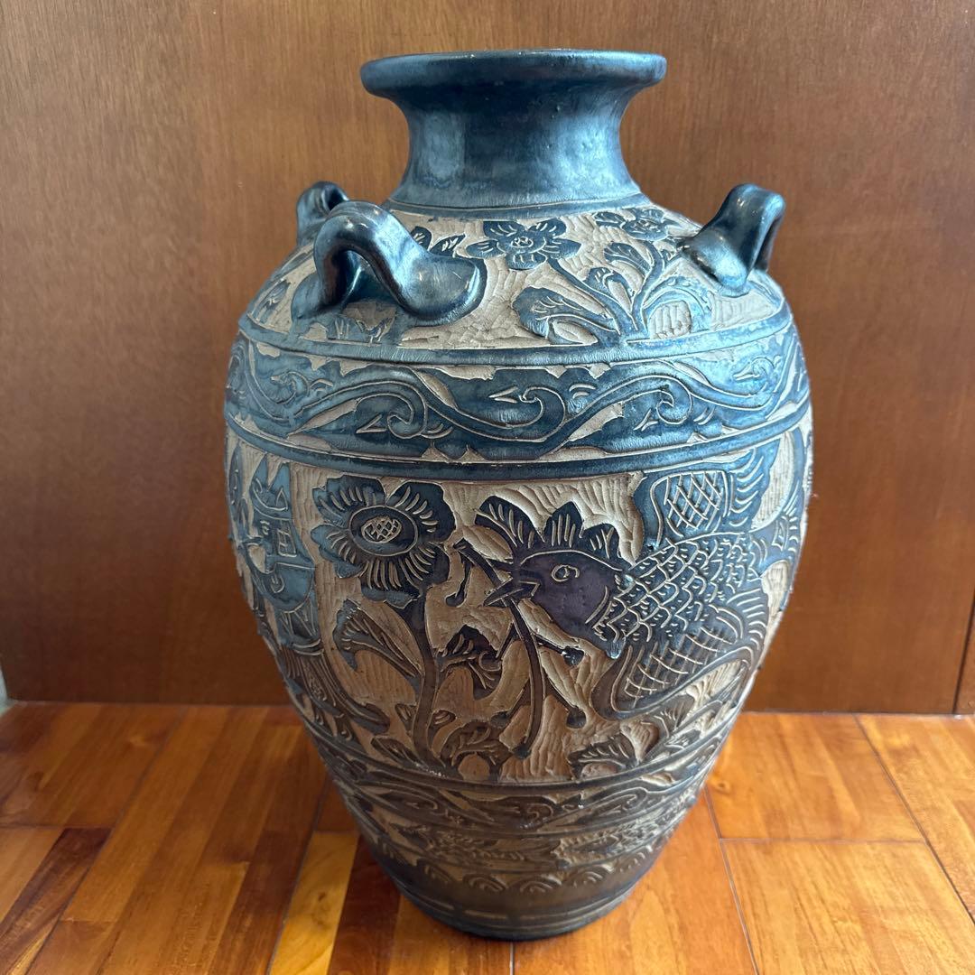 壺屋焼　故【島袋常明】エジプト紋大壺　やちむん