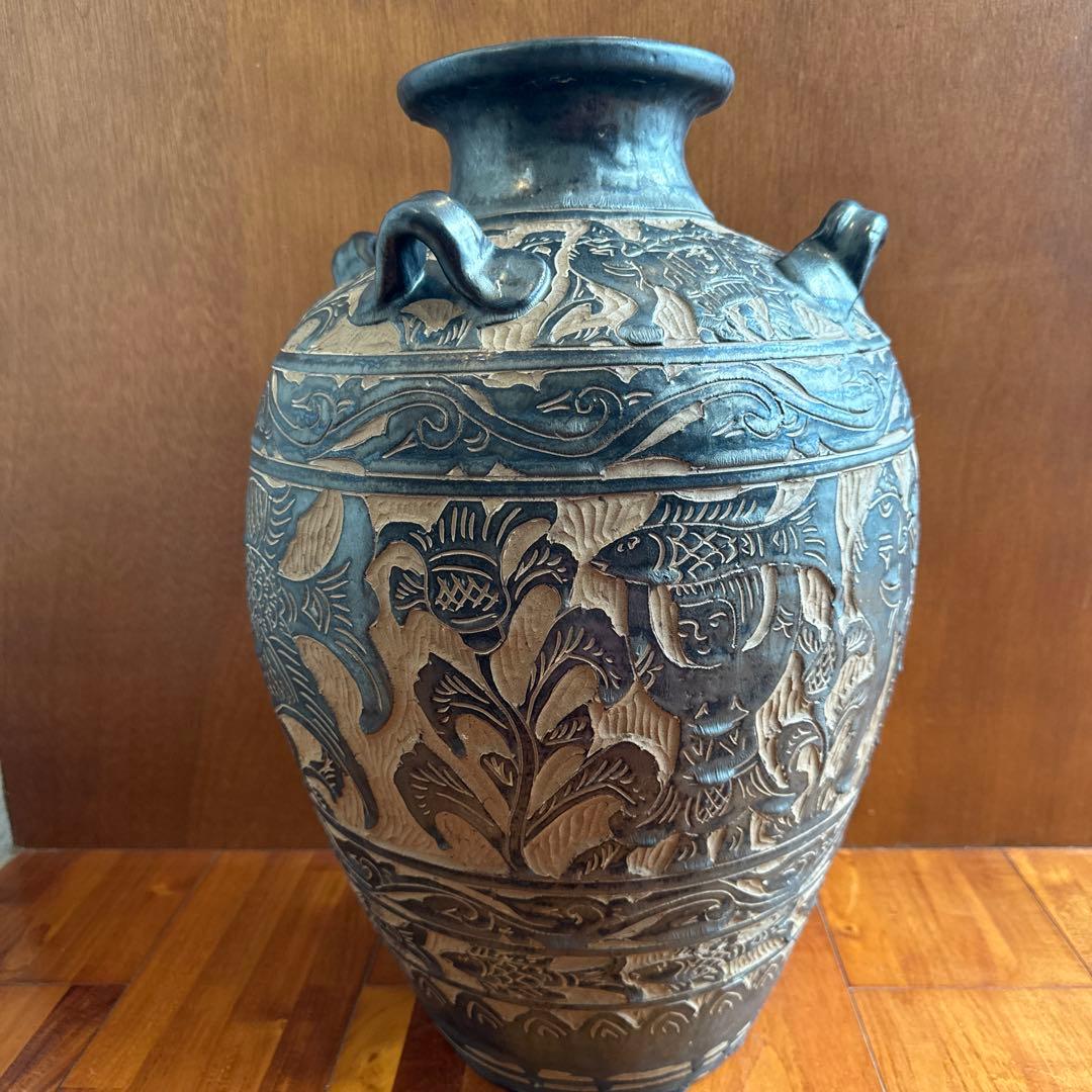 壺屋焼　故【島袋常明】エジプト紋大壺　やちむん