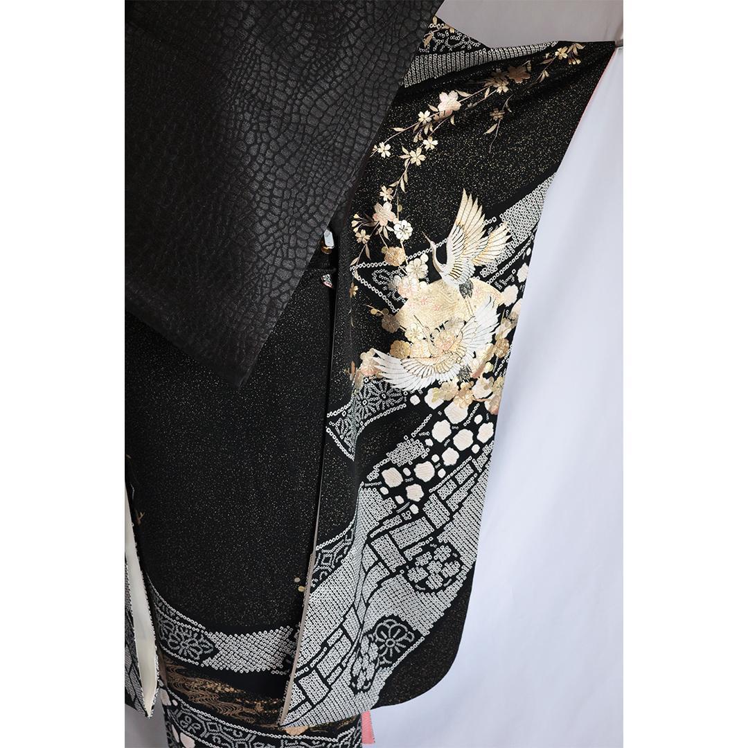 【フローラ】豪華■やまと部分絞り黒■振袖8点セットフルセット成人式GB13