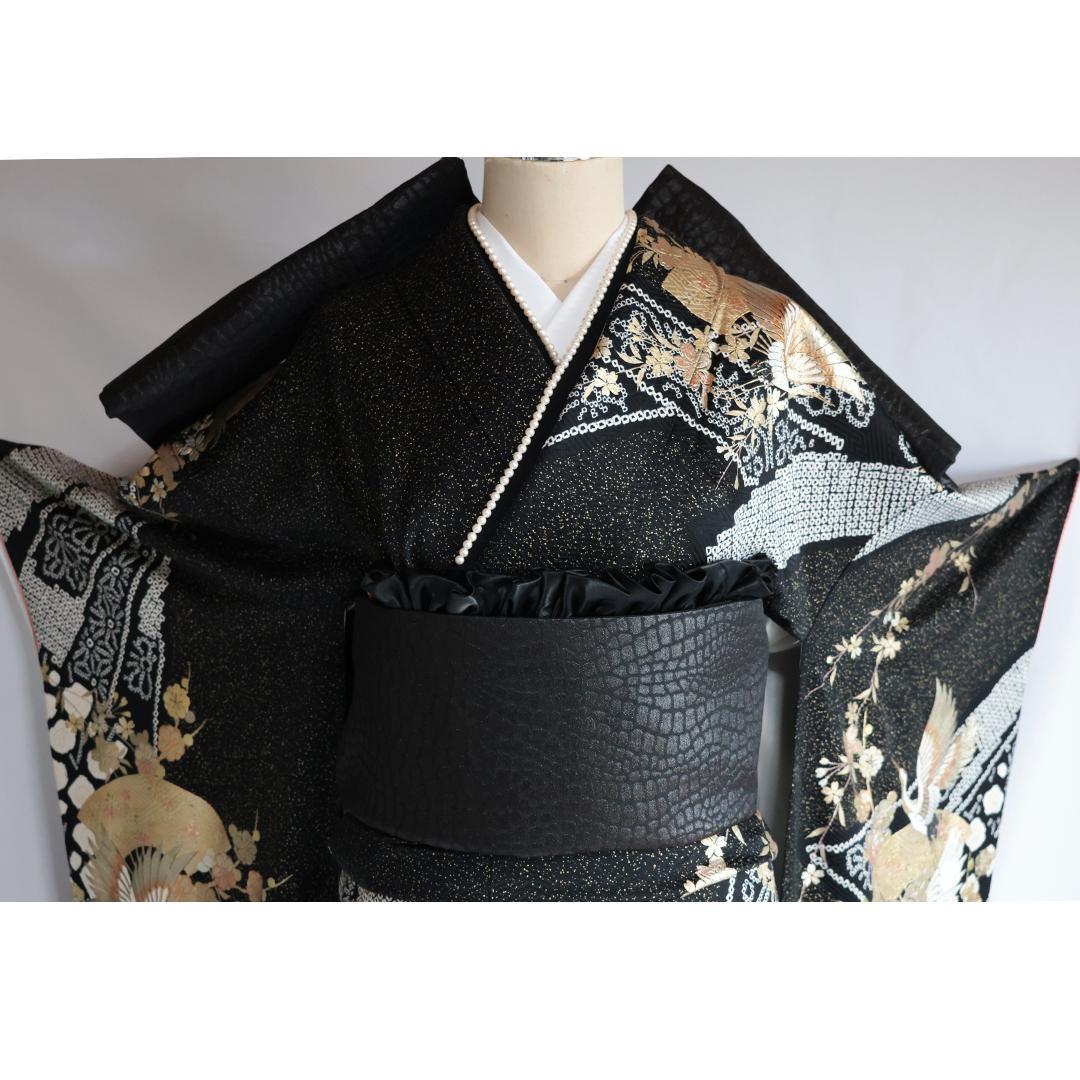 【フローラ】豪華■やまと部分絞り黒■振袖8点セットフルセット成人式GB13