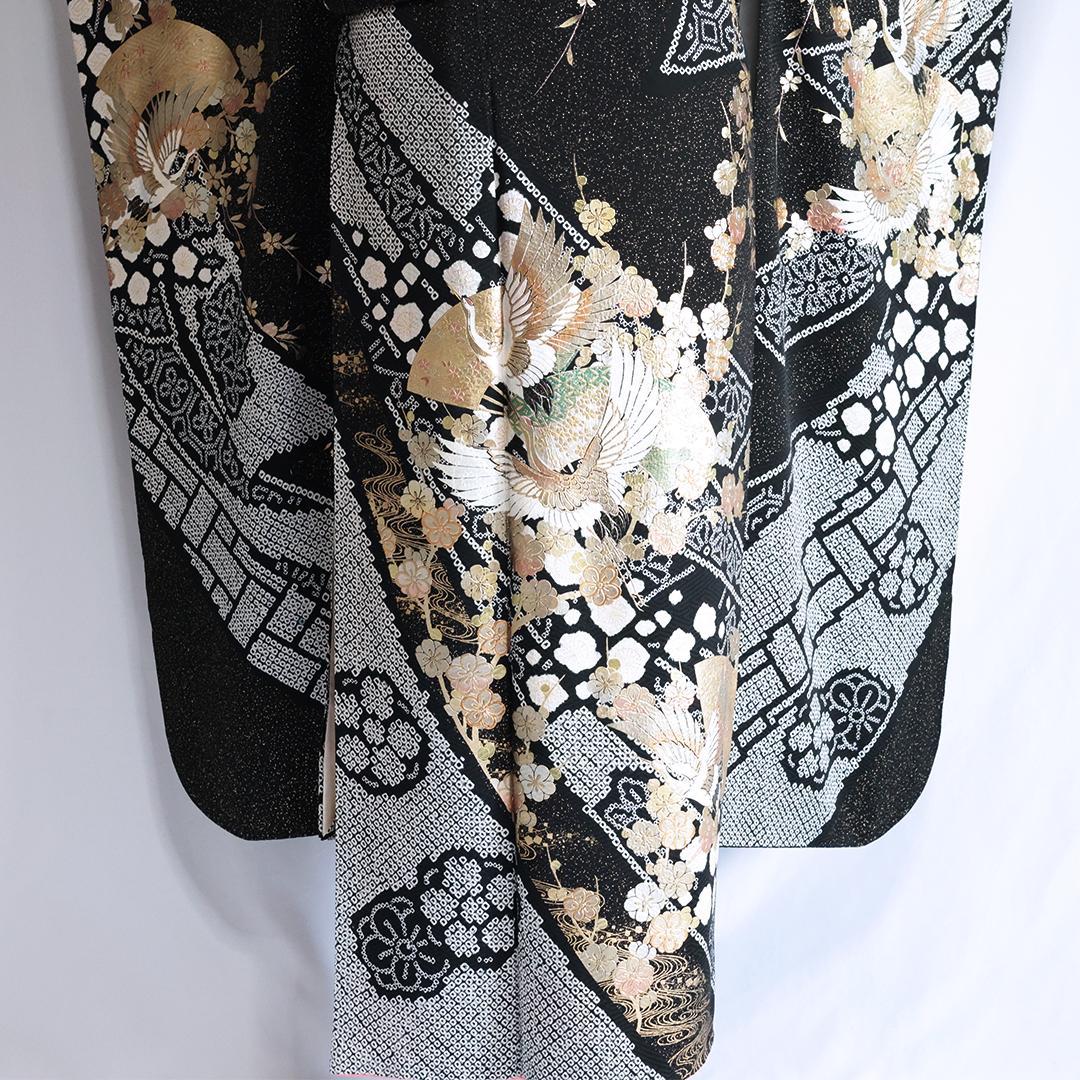 【フローラ】豪華■やまと部分絞り黒■振袖8点セットフルセット成人式GB13