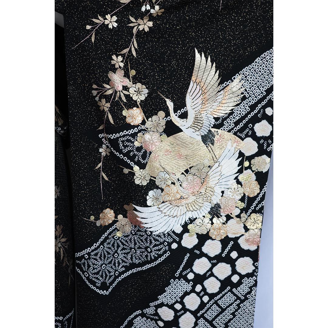 【フローラ】豪華■やまと部分絞り黒■振袖8点セットフルセット成人式GB13