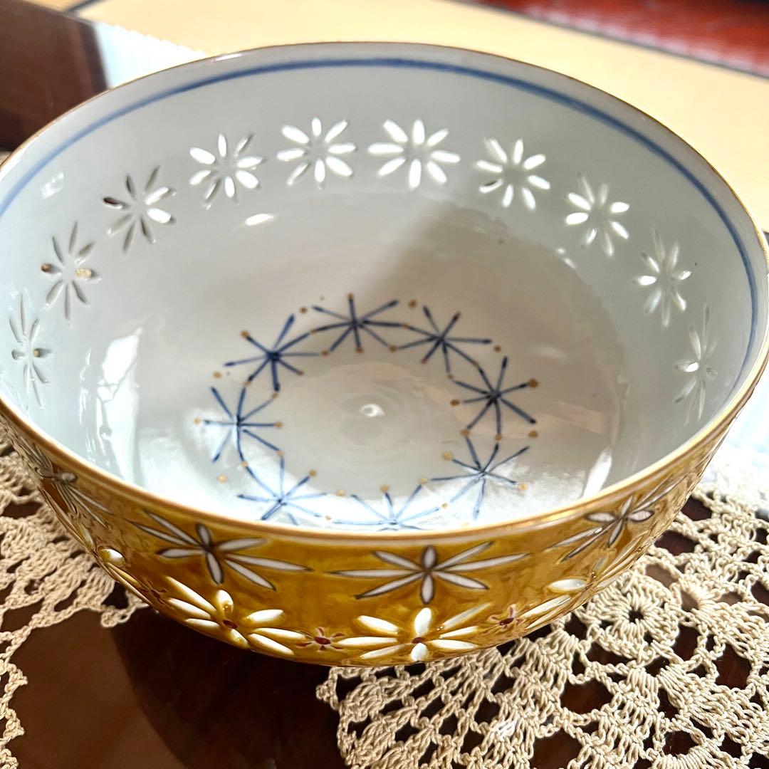 新品未使用 長谷川紀代 すかし彫花鳥文 菓子鉢 作家もの 九谷焼 共箱 共布