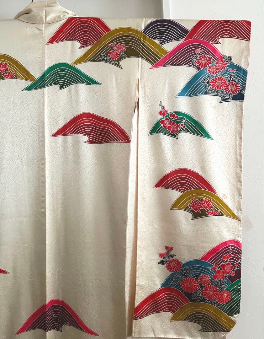【未使用級】鹿の子地紋 振袖 扇面吉祥花文様 暈し八掛 成人式 卒業式