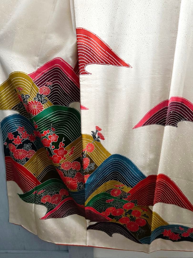 【未使用級】鹿の子地紋 振袖 扇面吉祥花文様 暈し八掛 成人式 卒業式