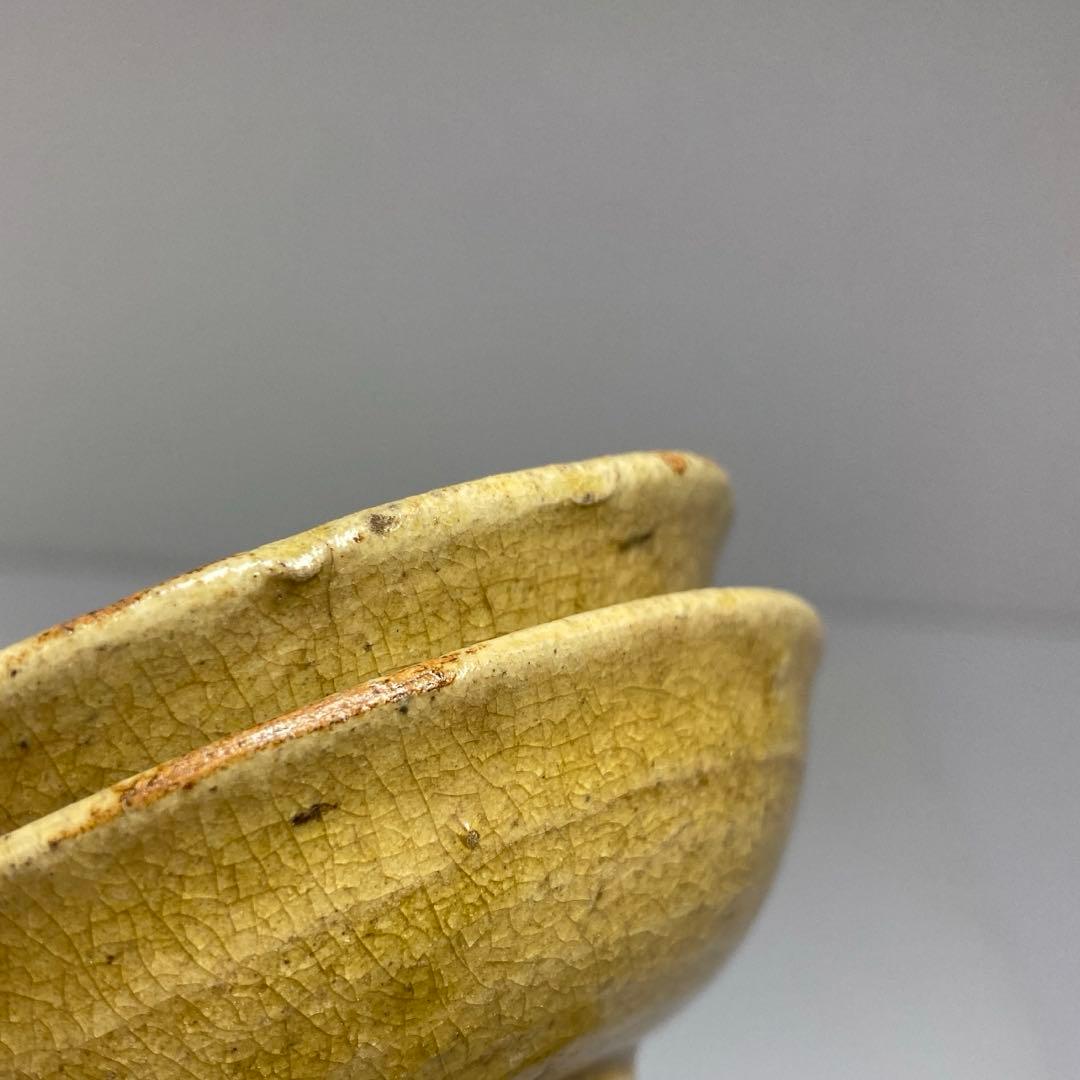 江戸時代　黄瀬戸小皿5枚　木箱付　直径11㎝　東Y7-0328☆2Fタニト