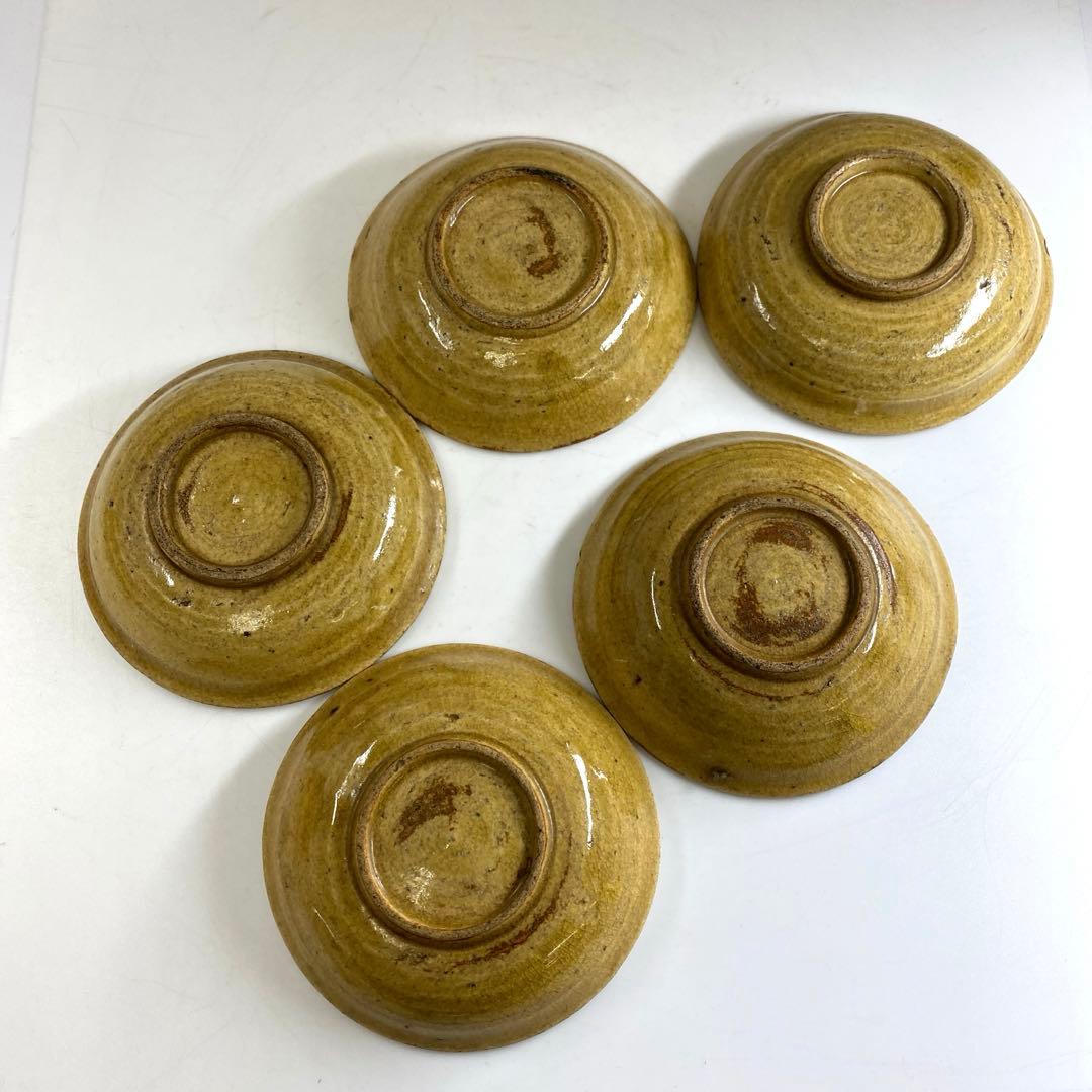 江戸時代　黄瀬戸小皿5枚　木箱付　直径11㎝　東Y7-0328☆2Fタニト