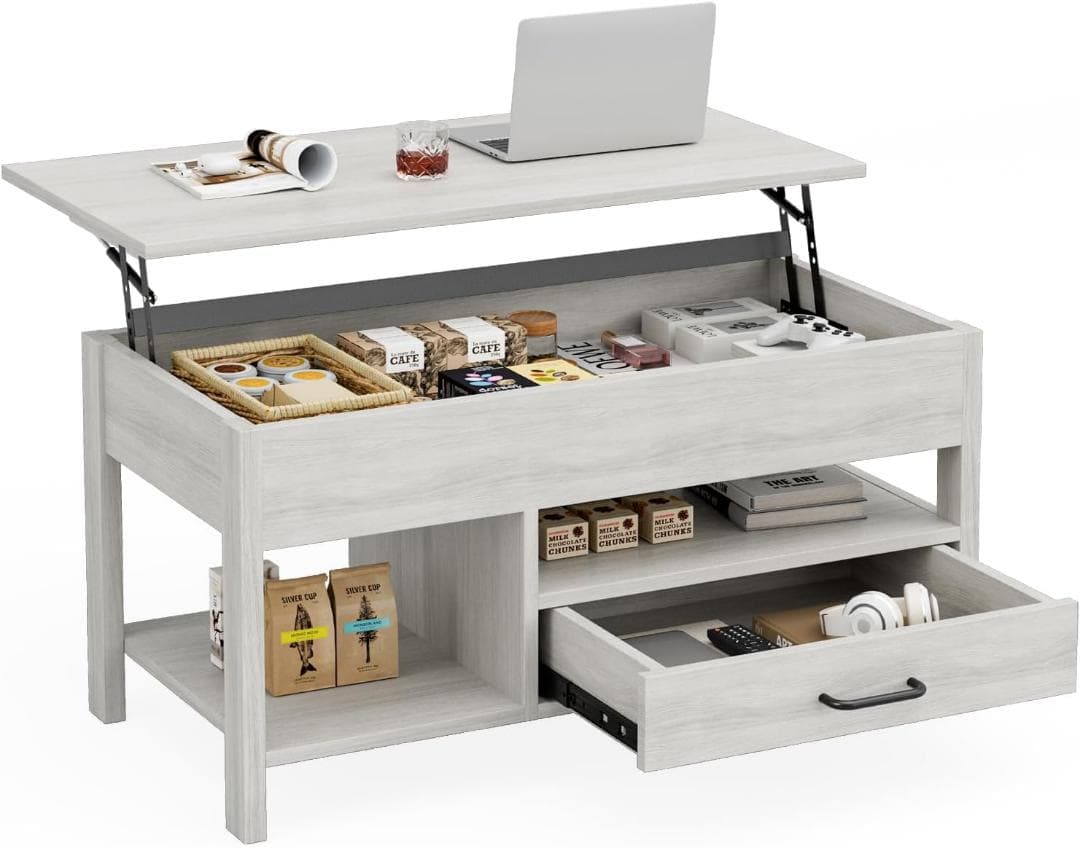 昇降式ローテーブル 木製 コーヒーテーブル 引き出し付き在宅勤務 一人暮らし