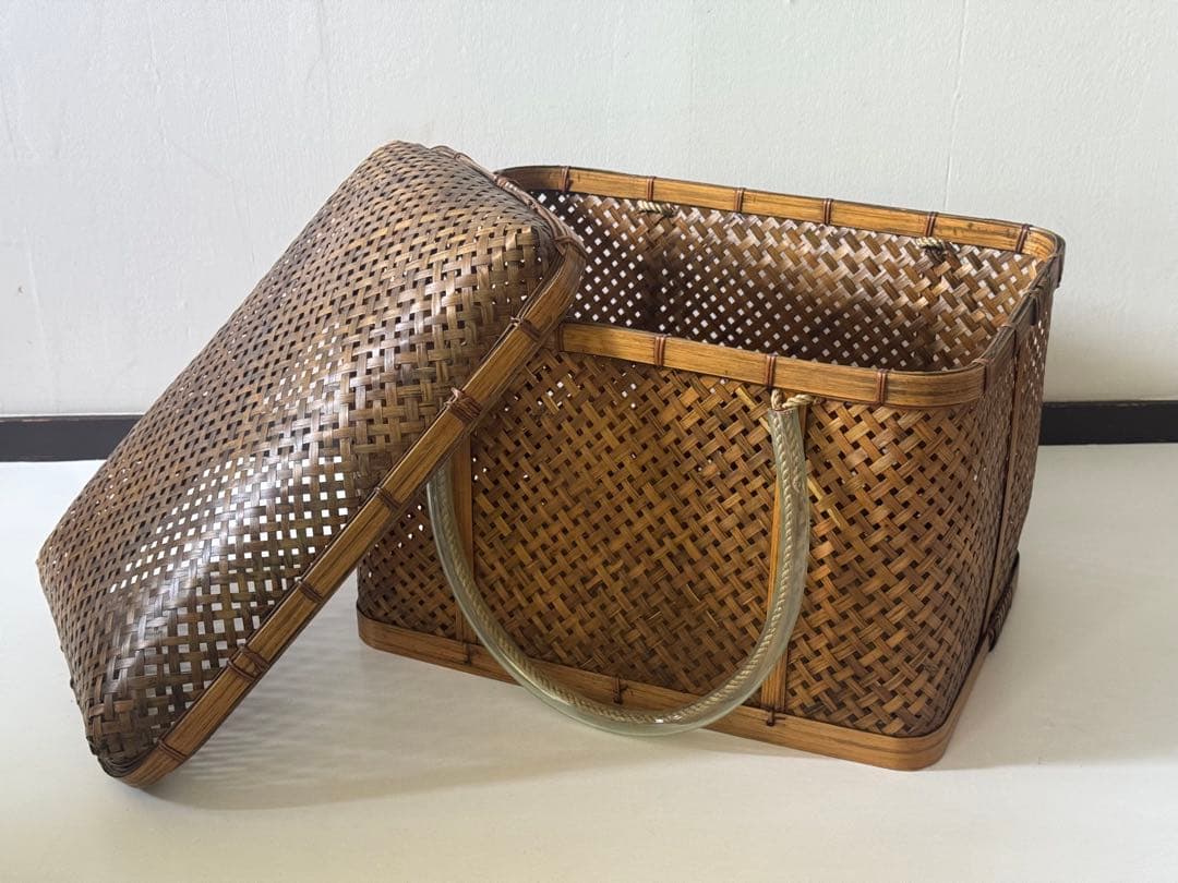ヴィンテージ 民藝 竹細工 竹籠 バスケット 籠 行商 ハンドル 工芸品