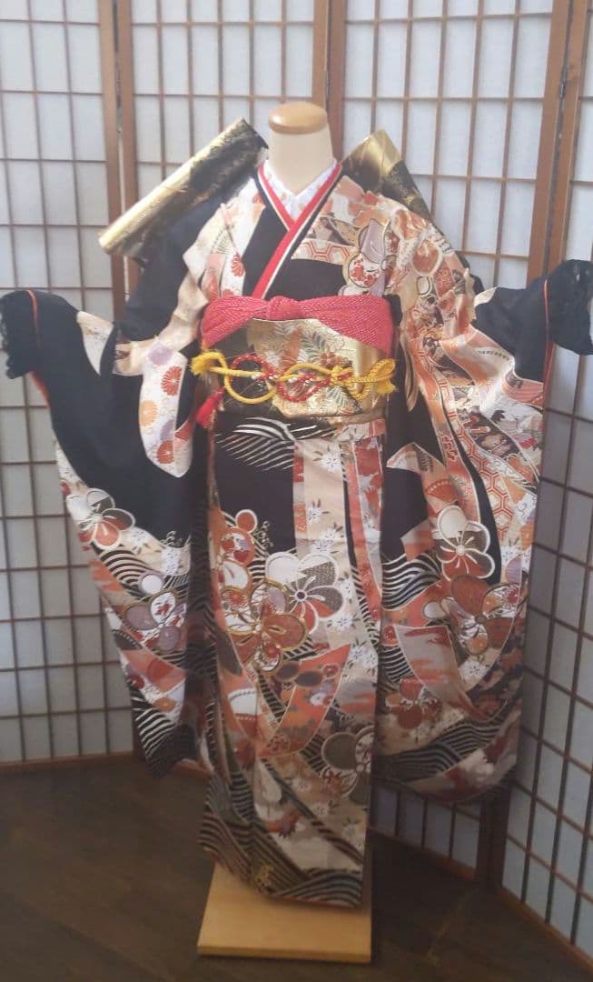 453【最終価格】古典柄　和モダン【正絹振袖7点フルセット】成人式卒業式謝恩会