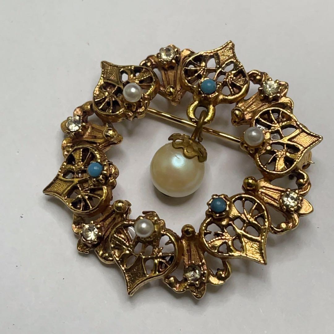 ヴィンテージ フロレンザ Florenza ブローチ パール ターコイズ