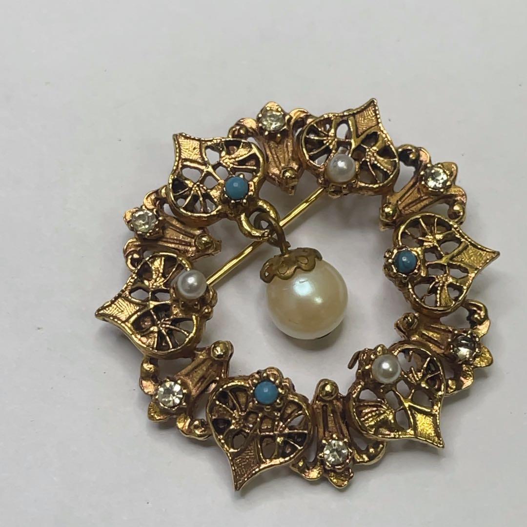 ヴィンテージ フロレンザ Florenza ブローチ パール ターコイズ