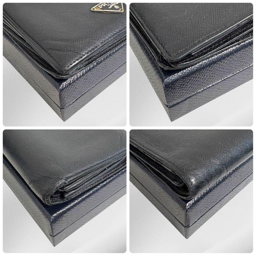 美品✨ PRADA プラダ 二つ折り財布 サフィアーノ ブラック 三角ロゴ
