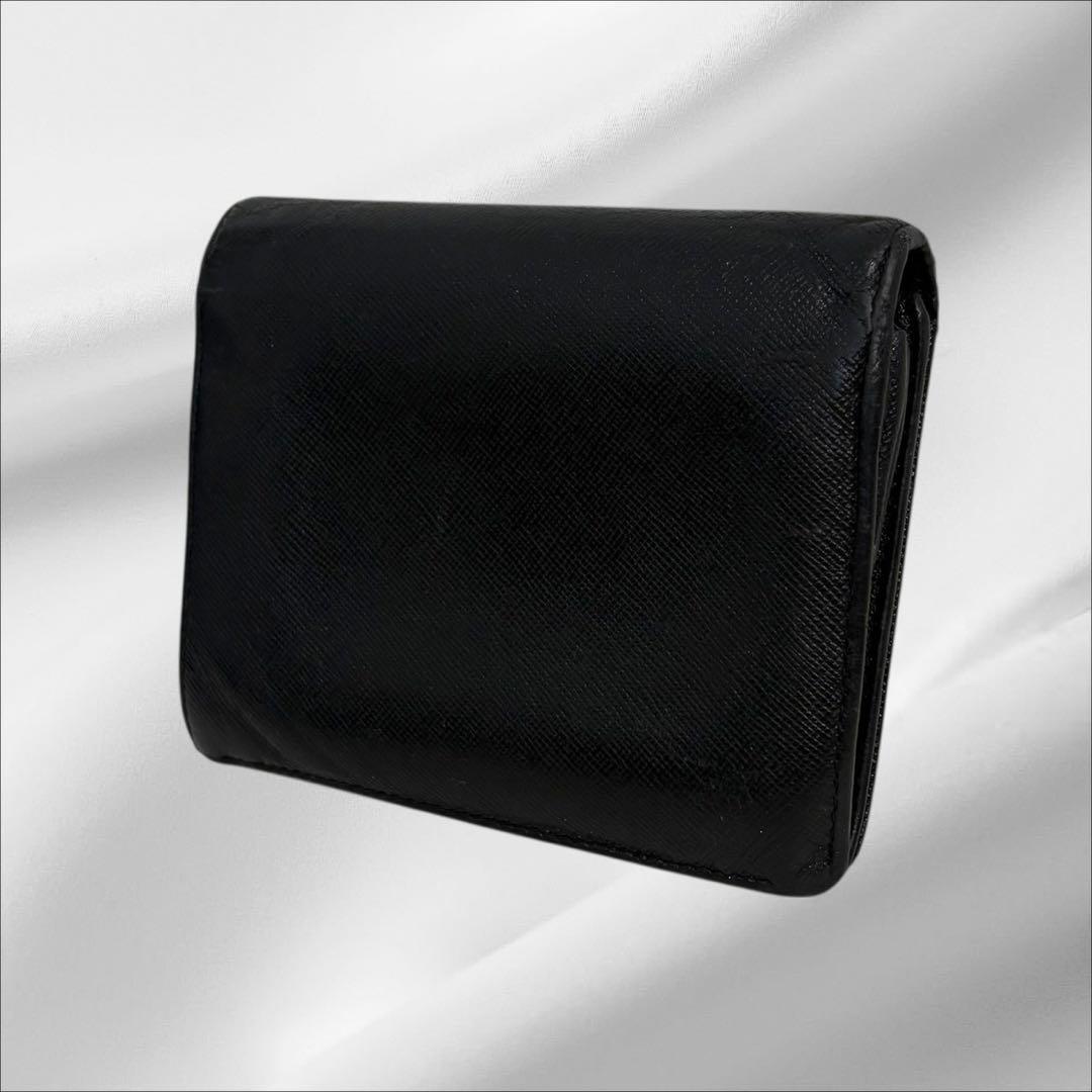 美品✨ PRADA プラダ 二つ折り財布 サフィアーノ ブラック 三角ロゴ