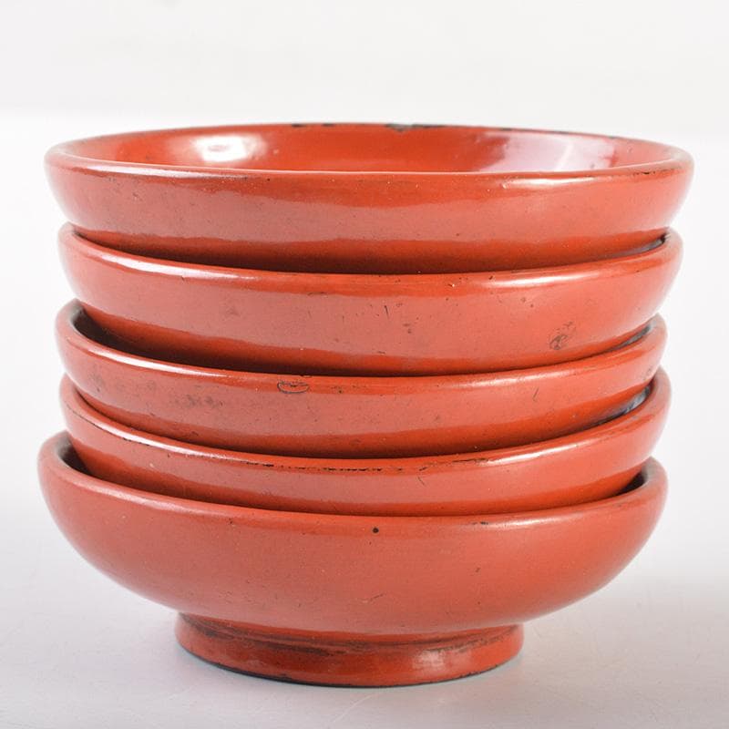 古民具　根来塗　時代根来　朱塗　酒盃　五客　時代合わせ箱　D　R7545