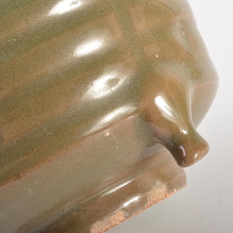 中国　龍泉窯青磁　刻線文三足香炉　C　R6715E