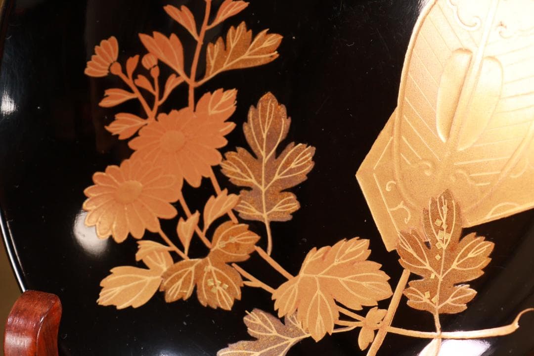 時代輪島塗　目出た図金蒔絵　吸物椀　五客　木製　霊芝　草花 BJ047