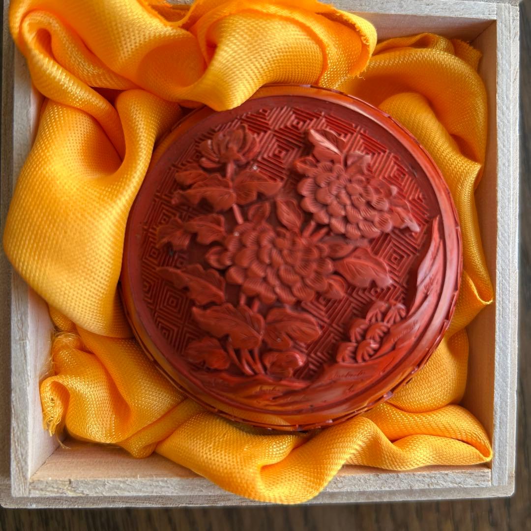 中国骨董旧蔵【民国時代銅胎彫漆堆朱内七宝香合】高級厚重希少珍貴細工精密彫刻牡丹図