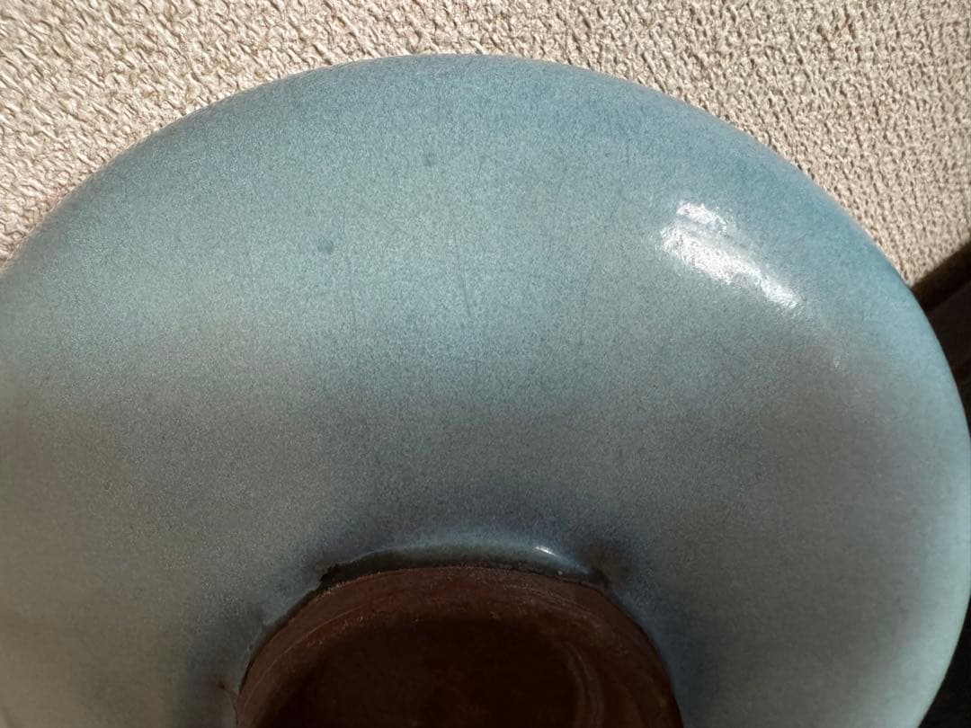 中国骨董　古鈞窯皿　月白釉鈞窯赤斑紋盤　茶道具　文房　窯変(N-20)