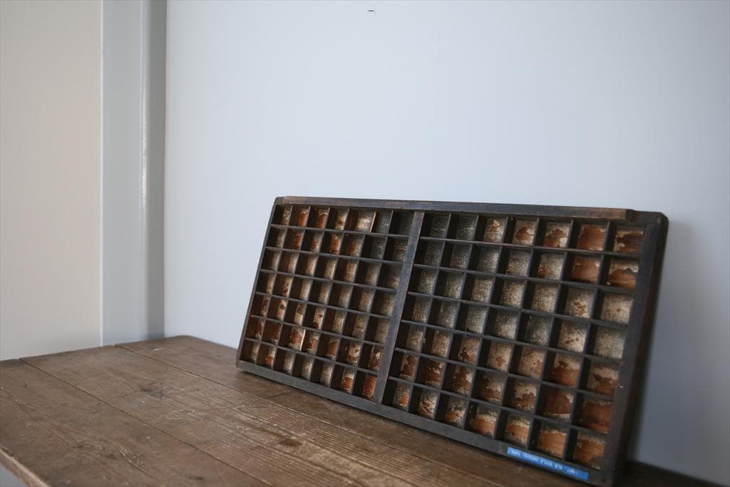 英国アンティーク木製プリンタトレイ/飾り棚/枡ケース/小物入れ(92-46-2)