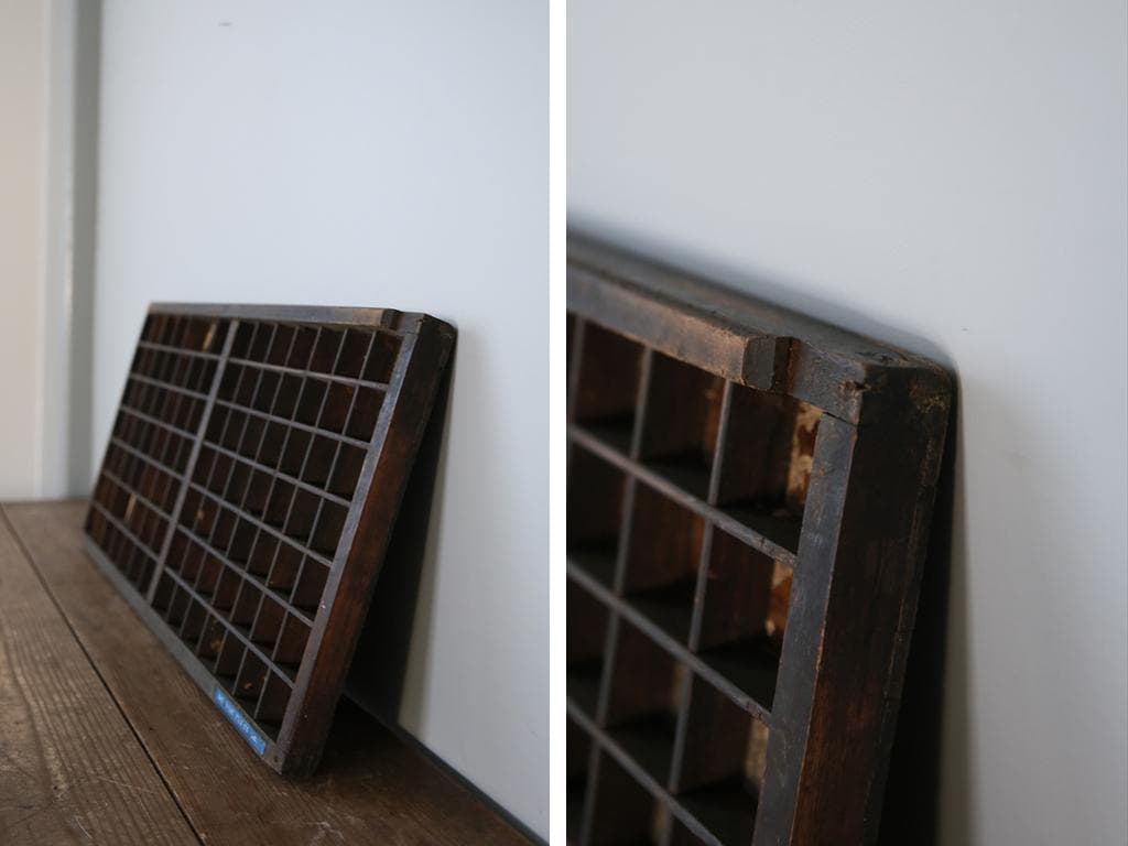 英国アンティーク木製プリンタトレイ/飾り棚/枡ケース/小物入れ(92-46-2)