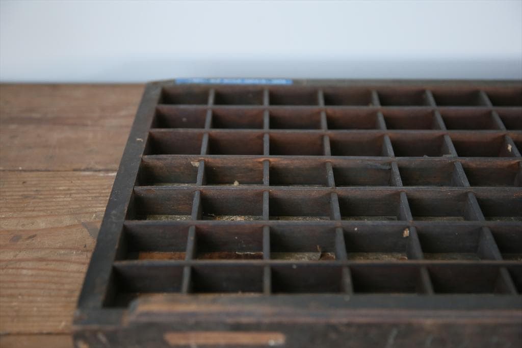 英国アンティーク木製プリンタトレイ/飾り棚/枡ケース/小物入れ(92-46-2)