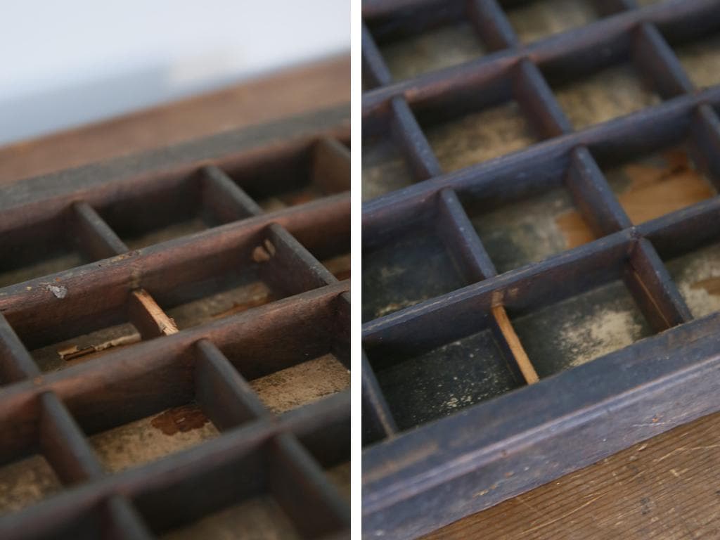 英国アンティーク木製プリンタトレイ/飾り棚/枡ケース/小物入れ(92-46-2)