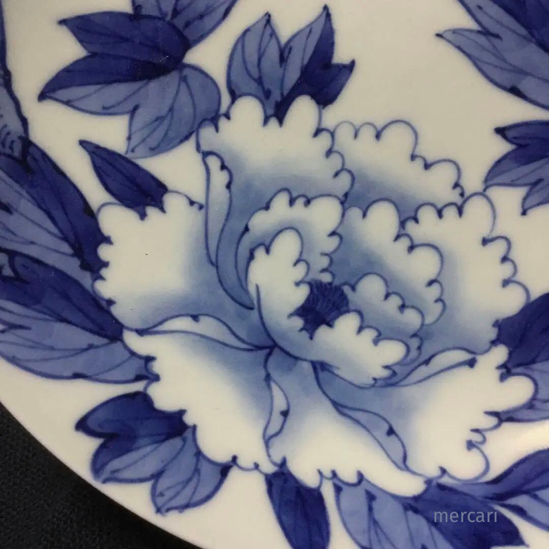 有田焼 鍋島様式 染付芍薬文 七寸高台皿  /骨董/時代物