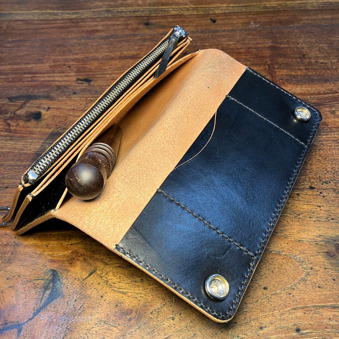 トラッカーウォレット　ブラック　国産本革　レザークラフト