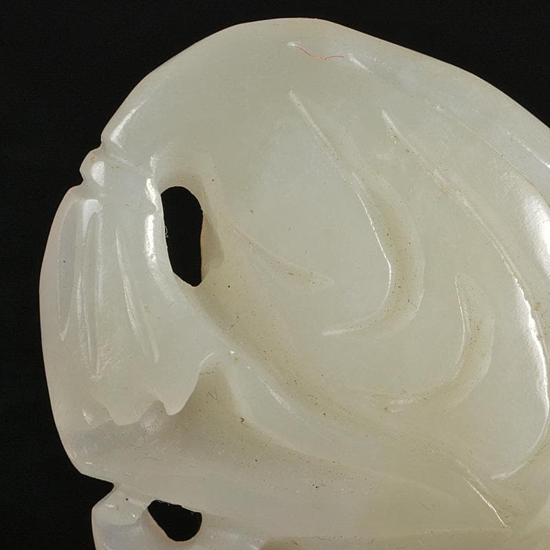 中国　玉石白玉彫刻　蝙蝠彫　根付　紙鎮　置物　C　R7147E