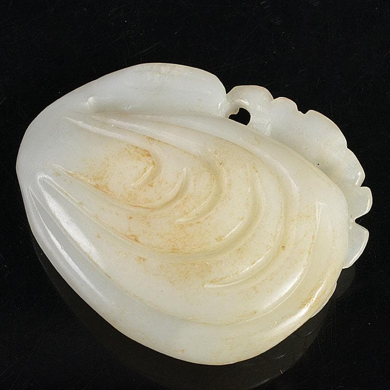 中国　玉石白玉彫刻　蝙蝠彫　根付　紙鎮　置物　C　R7147E