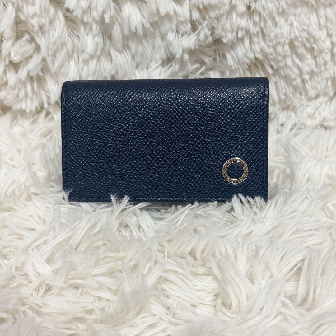 【未使用級】IC搭載　ブルガリ　マン　グレインレザー　 6連キーケース　ネイビー