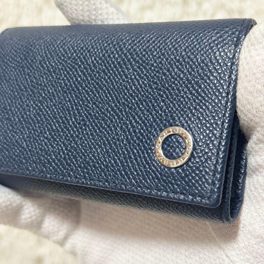 【未使用級】IC搭載　ブルガリ　マン　グレインレザー　 6連キーケース　ネイビー