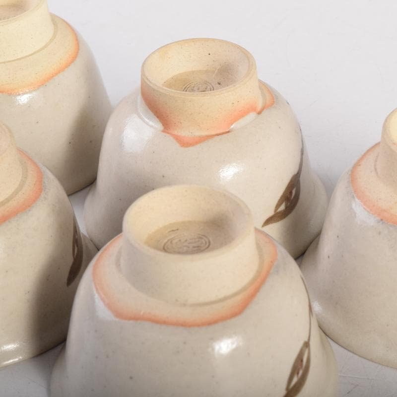 煎茶道具　虫明焼　岡本英山作　草文　煎茶碗　五客　C　8285