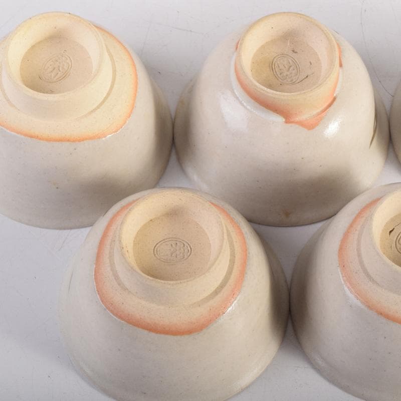 煎茶道具　虫明焼　岡本英山作　草文　煎茶碗　五客　C　8285