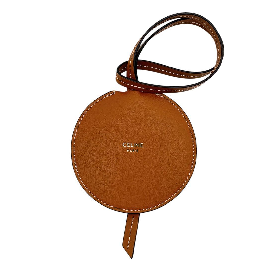 極美品 セリーヌ レザー ミラー 手鏡 茶 ブラウン 銀 シルバー ユニセックス