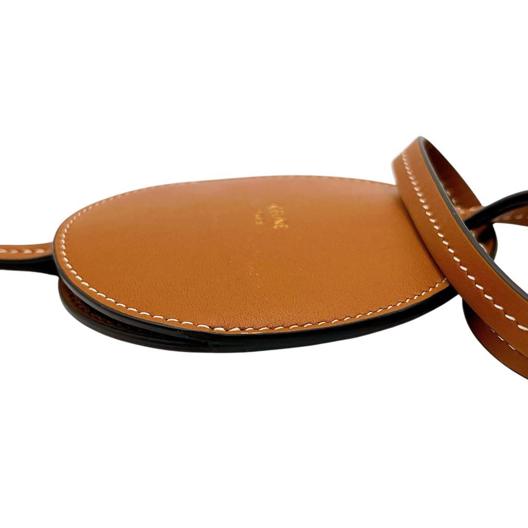 極美品 セリーヌ レザー ミラー 手鏡 茶 ブラウン 銀 シルバー ユニセックス