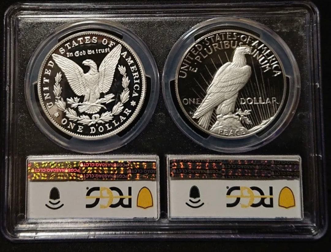 【初日鑑定】純銀　モルガンダラー　ピースダラー 2枚セット PR70 銀貨