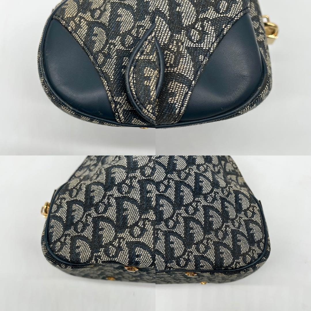 【美品】クリスチャンディオール ダブルサドル ハンドバッグ トロッター ネイビー