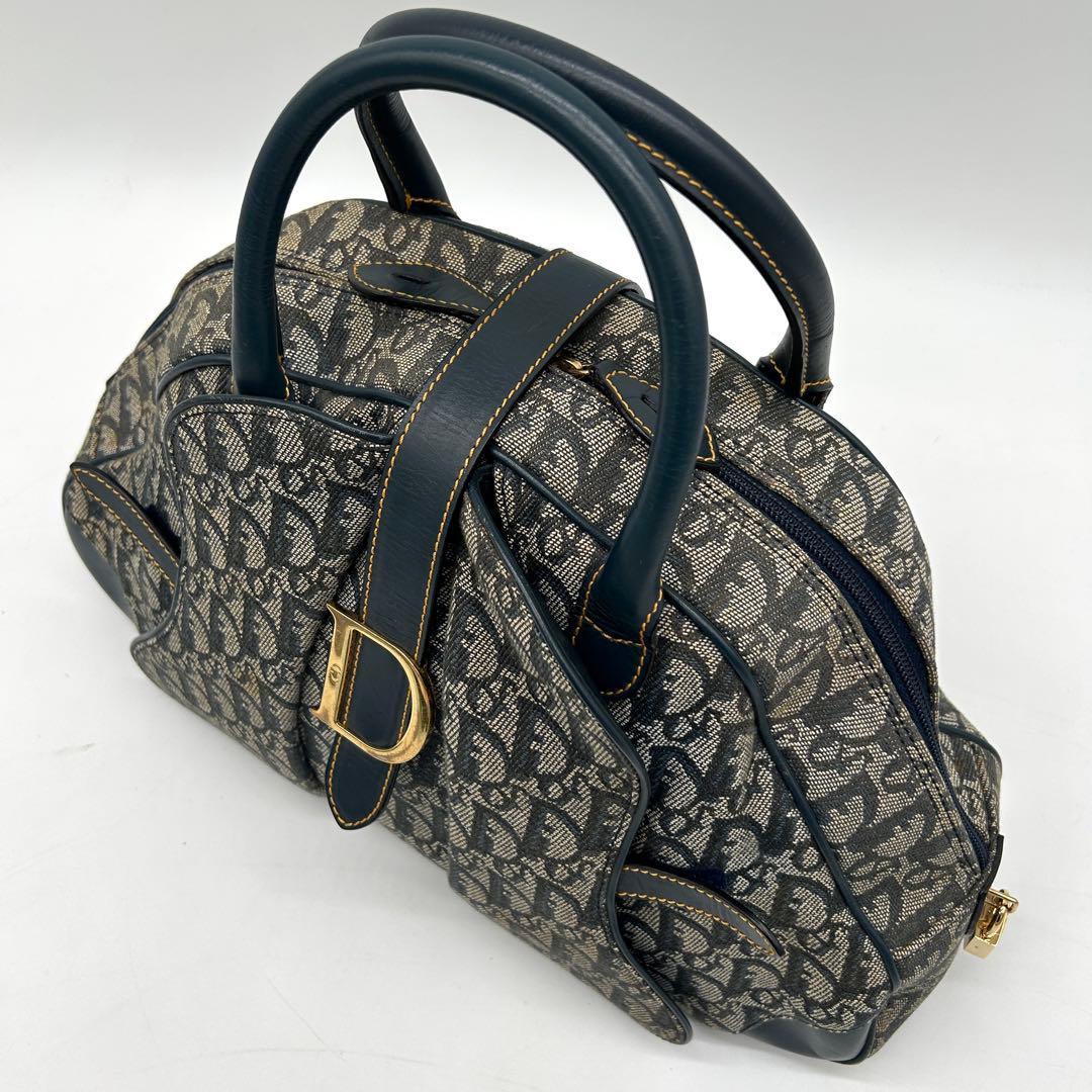 【美品】クリスチャンディオール ダブルサドル ハンドバッグ トロッター ネイビー