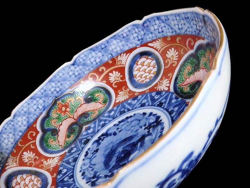 大聖寺伊万里　花に唐獅子　丸紋に金唐草の図　膾皿　５客　B225 AS-CGc