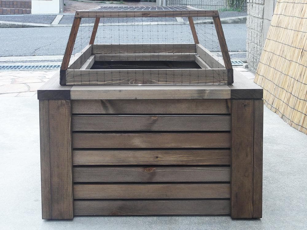 高さの有るビオトープ 60L　トロ舟＆木枠セット（3D防鳥網付き・棚付き）