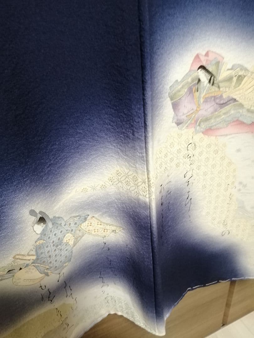【年末価格】平家物語　紺色グラデーション 訪問着 伝統的な和柄　和歌入り　作家物