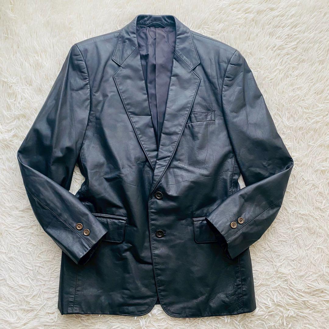 日本製光沢カウレザー●極美品●2Bシングルブレストテーラードジャケット 本革 M