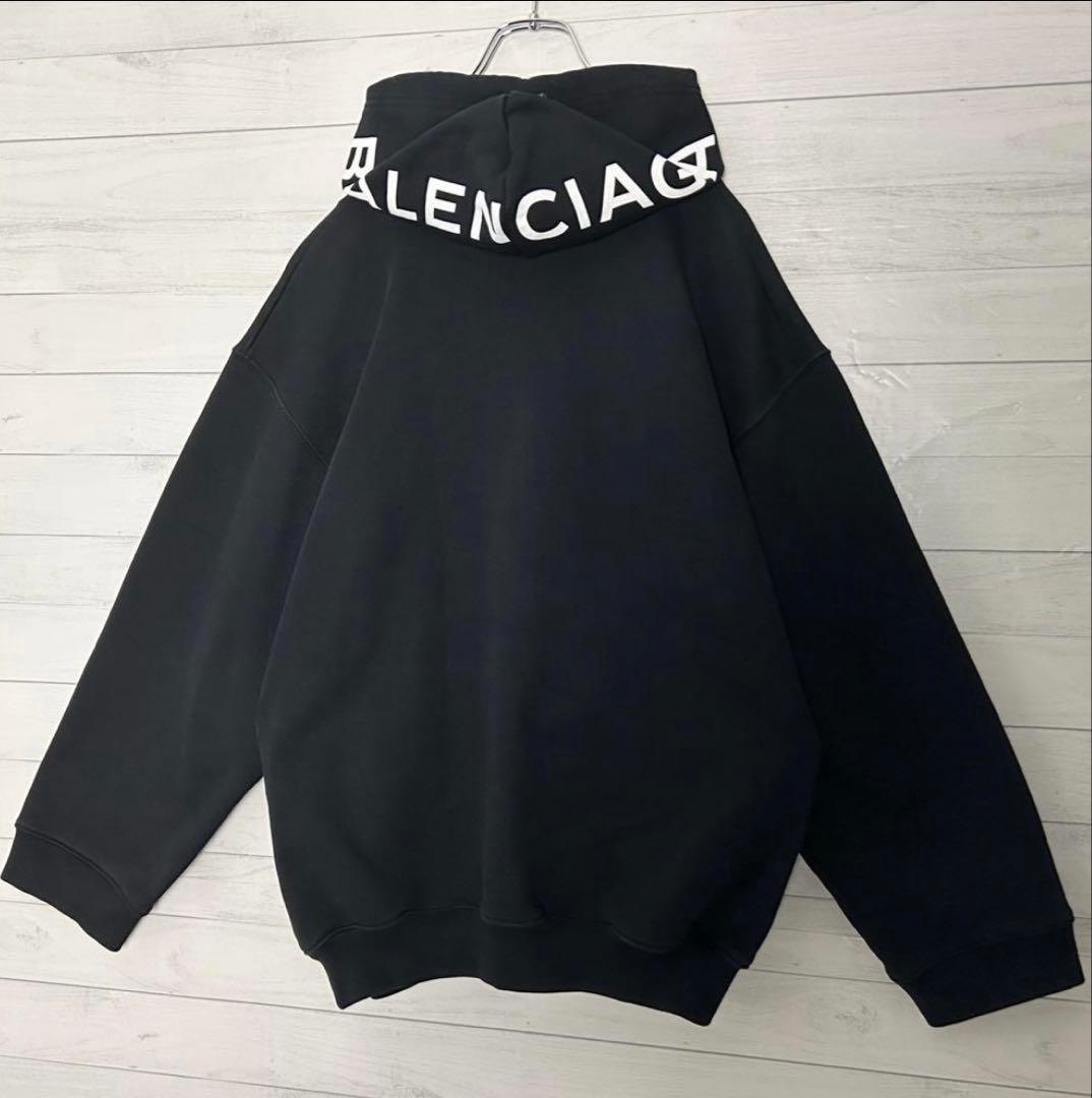 【極美品・人気】バレンシアガ フードロゴ プルオーバー パーカー ブラック 黒