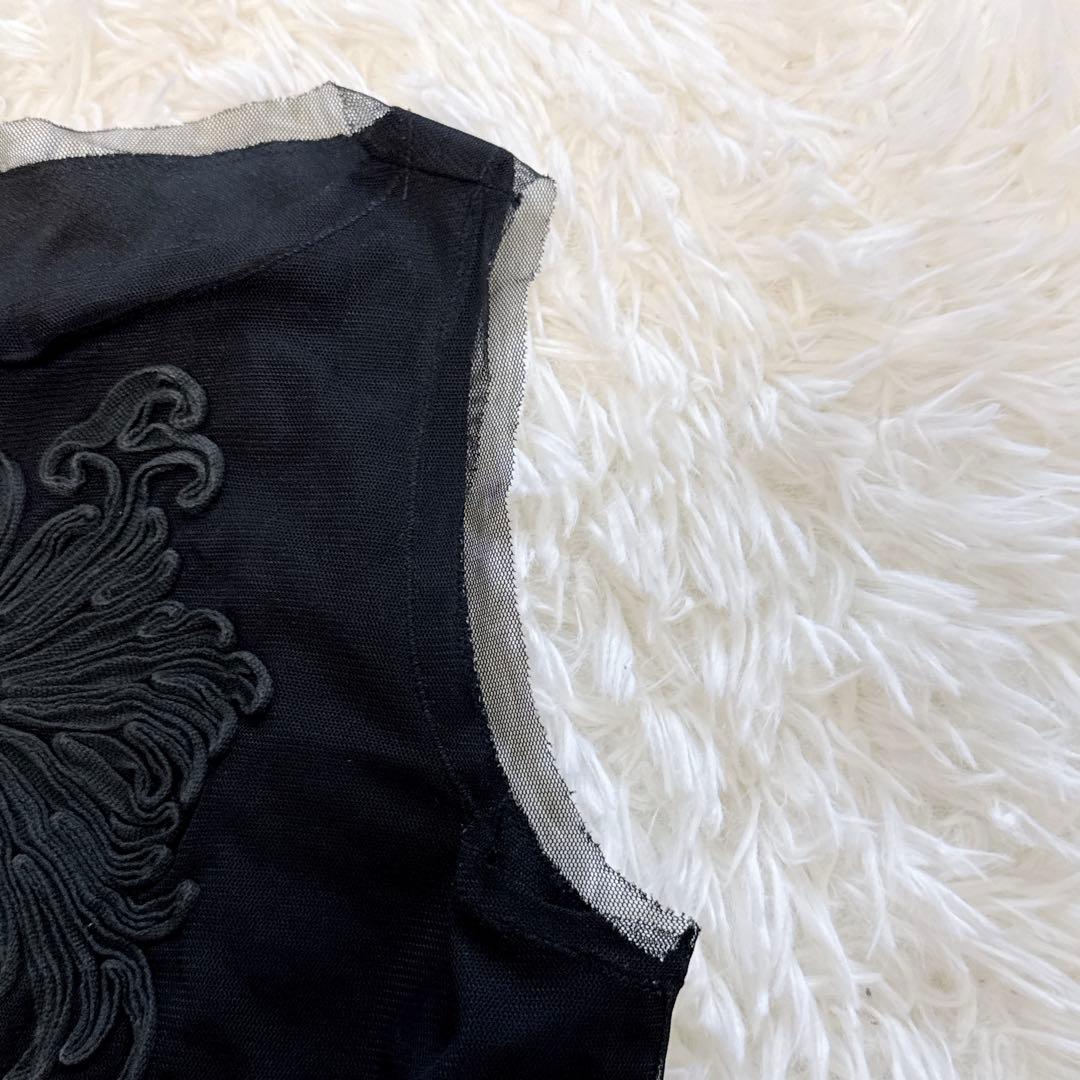 希少　ヴィヴィアンタム　香港製　パワーネット　装飾付き　花　タンクトップ　黒