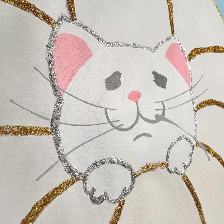 白猫の華　1点もの　アクリル画　A4　アート　額付き　送料無料